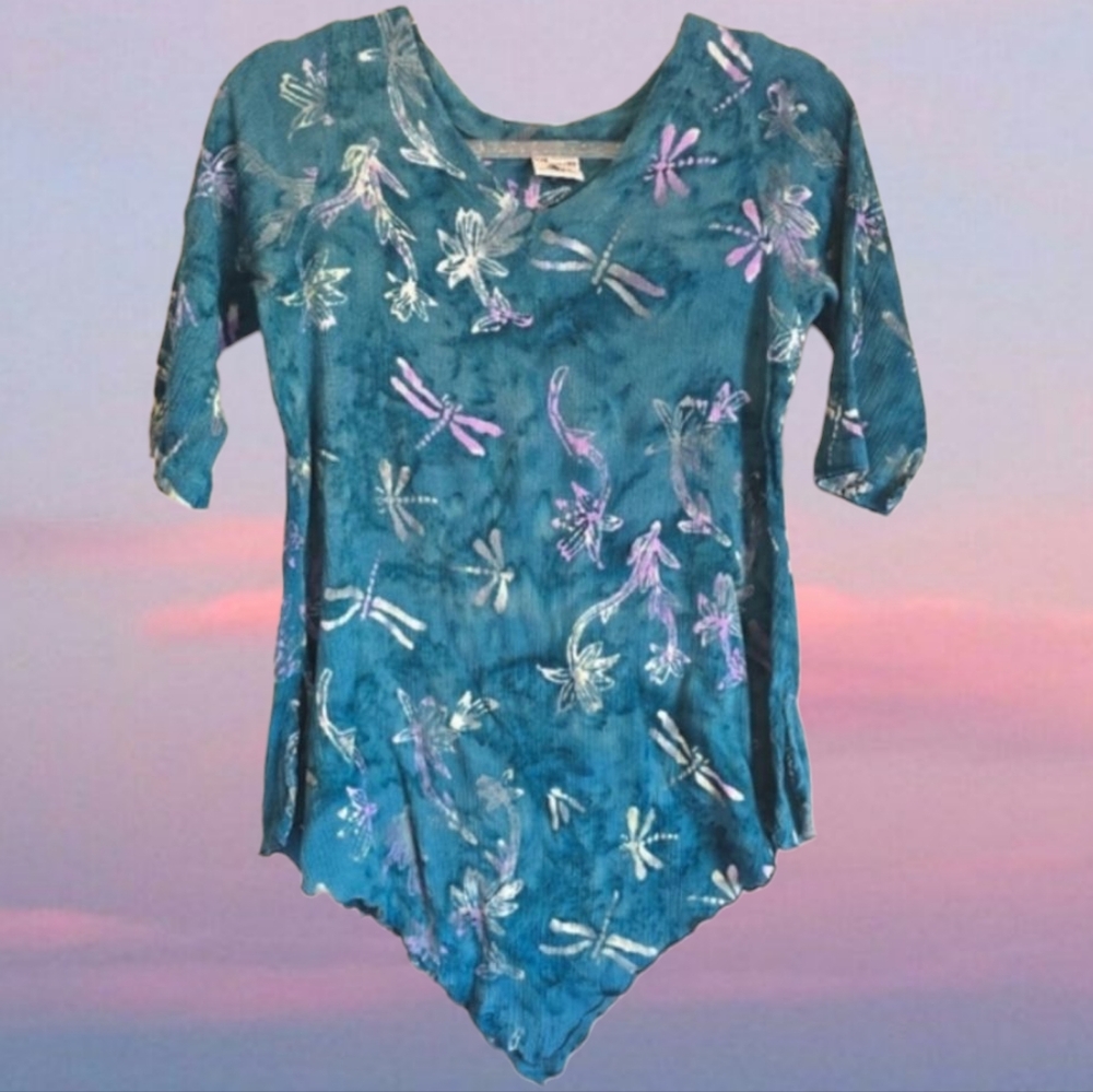 🪻Y2K Tie-dye dragonfly & floral asymmetrical top🪻